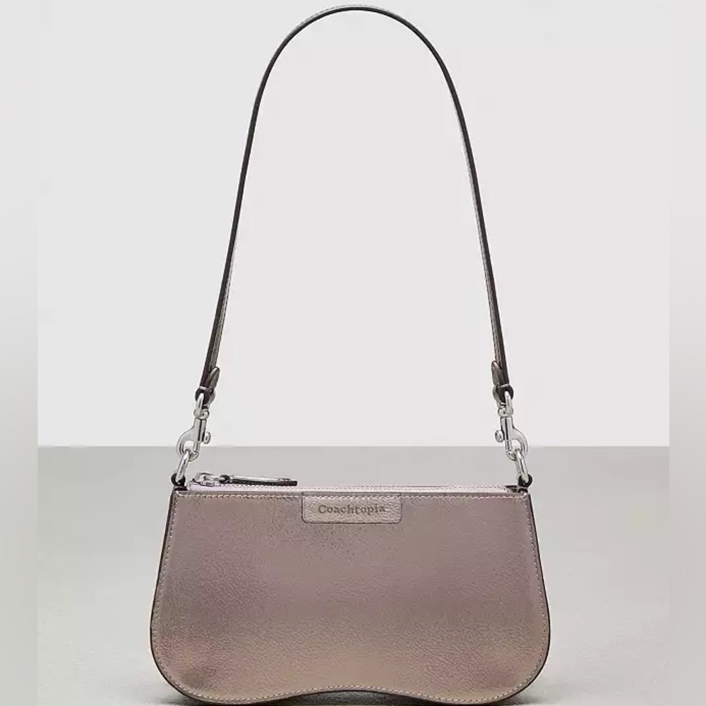 Coach Silver Shoulder Bag with Sleek Crescent Design